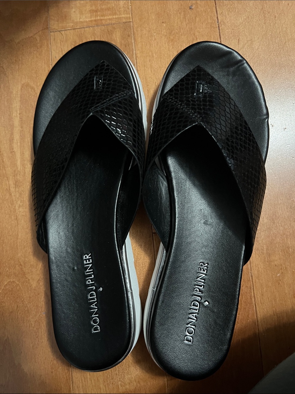 Donald J. Pliner Black Crisscross Slide Mules
